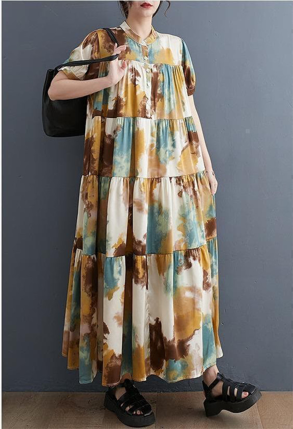 新品 大きいサイズ ゆったり ロングワンピース 半袖　夏秋 マキシ丈　4L 8枚目の画像