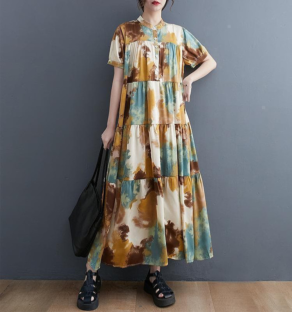 新品 大きいサイズ ゆったり ロングワンピース 半袖　夏秋 マキシ丈　4L 7枚目の画像