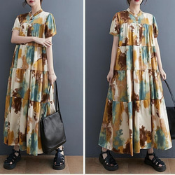 新品 大きいサイズ ゆったり ロングワンピース 半袖　夏秋 マキシ丈　4L 9枚目の画像