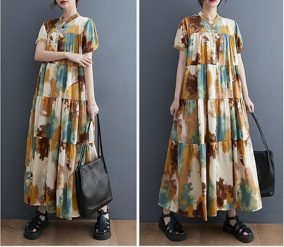 新品 大きいサイズ ゆったり ロングワンピース 半袖　夏秋 マキシ丈　4L 9枚目の画像