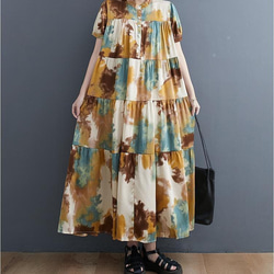 新品 大きいサイズ ゆったり ロングワンピース 半袖　夏秋 マキシ丈　4L 6枚目の画像