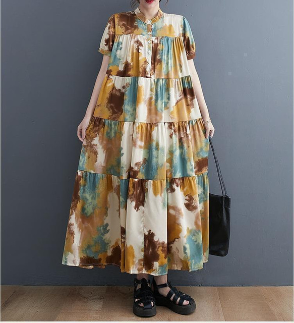 新品 大きいサイズ ゆったり ロングワンピース 半袖　夏秋 マキシ丈　4L 6枚目の画像