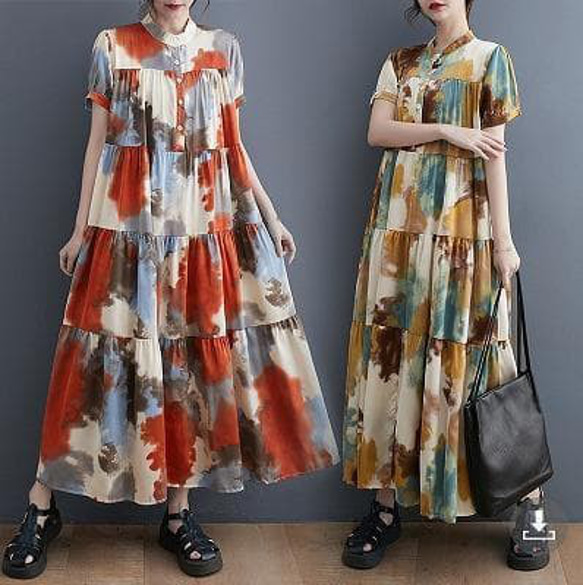 新品 大きいサイズ ゆったり ロングワンピース 半袖　夏秋 マキシ丈　4L 1枚目の画像