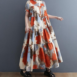 新品 大きいサイズ ゆったり ロングワンピース 半袖　夏秋 マキシ丈　4L 2枚目の画像