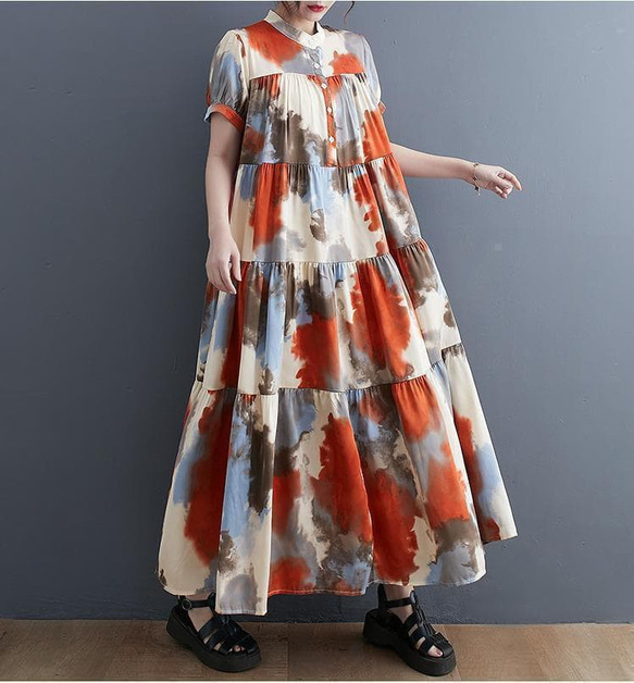 新品 大きいサイズ ゆったり ロングワンピース 半袖　夏秋 マキシ丈　4L 2枚目の画像