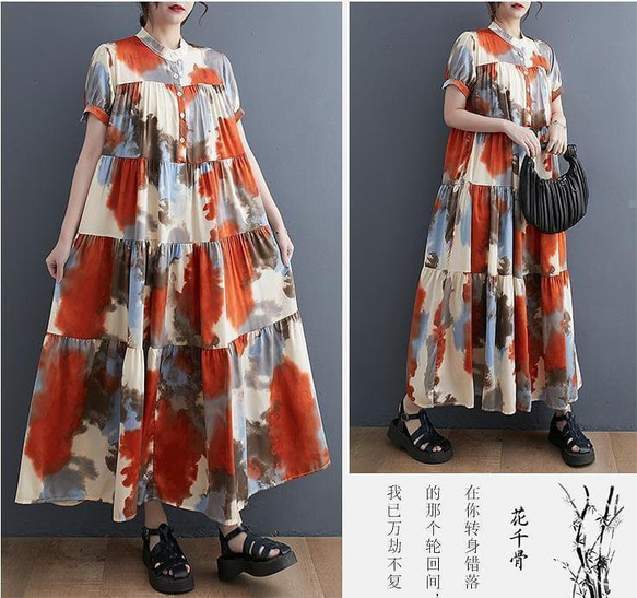 新品 大きいサイズ ゆったり ロングワンピース 半袖　夏秋 マキシ丈　4L 5枚目の画像