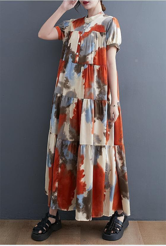 新品 大きいサイズ ゆったり ロングワンピース 半袖　夏秋 マキシ丈　4L 3枚目の画像