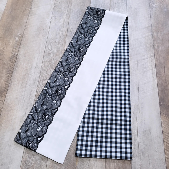 半襟 白 地に 黒 レース ギンガム / 着物 きもの 半衿 成人式 卒業式 4枚目の画像
