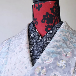 半襟 白 地に 黒 レース ギンガム / 着物 きもの 半衿 成人式 卒業式 2枚目の画像