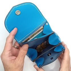 本革レザーミニウォレットミニ財布青色かわいい小さいレディース財布コンパクトハンドメイドレザークラフト 11枚目の画像