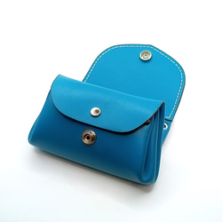 本革レザーミニウォレットミニ財布青色かわいい小さいレディース財布コンパクトハンドメイドレザークラフト 3枚目の画像