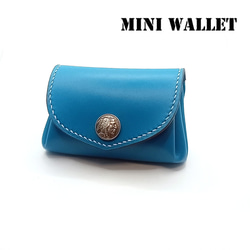 本革レザーミニウォレットミニ財布青色かわいい小さいレディース財布コンパクトハンドメイドレザークラフト 2枚目の画像