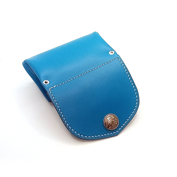 本革レザーミニウォレットミニ財布青色かわいい小さいレディース財布コンパクトハンドメイドレザークラフト 5枚目の画像