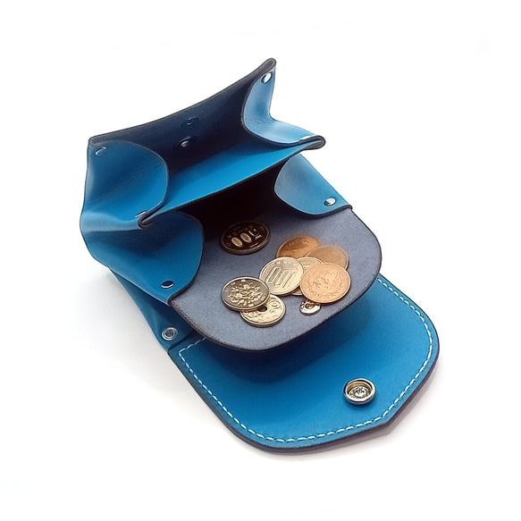 本革レザーミニウォレットミニ財布青色かわいい小さいレディース財布コンパクトハンドメイドレザークラフト 8枚目の画像