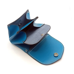 本革レザーミニウォレットミニ財布青色かわいい小さいレディース財布コンパクトハンドメイドレザークラフト 4枚目の画像