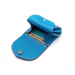 本革レザーミニウォレットミニ財布青色かわいい小さいレディース財布コンパクトハンドメイドレザークラフト 7枚目の画像