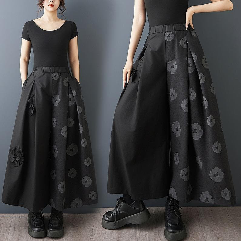 新品　春夏 レトロ 個性派 アシンメトリー ワイドパンツ 黒　ゆったり レディース 4,784円