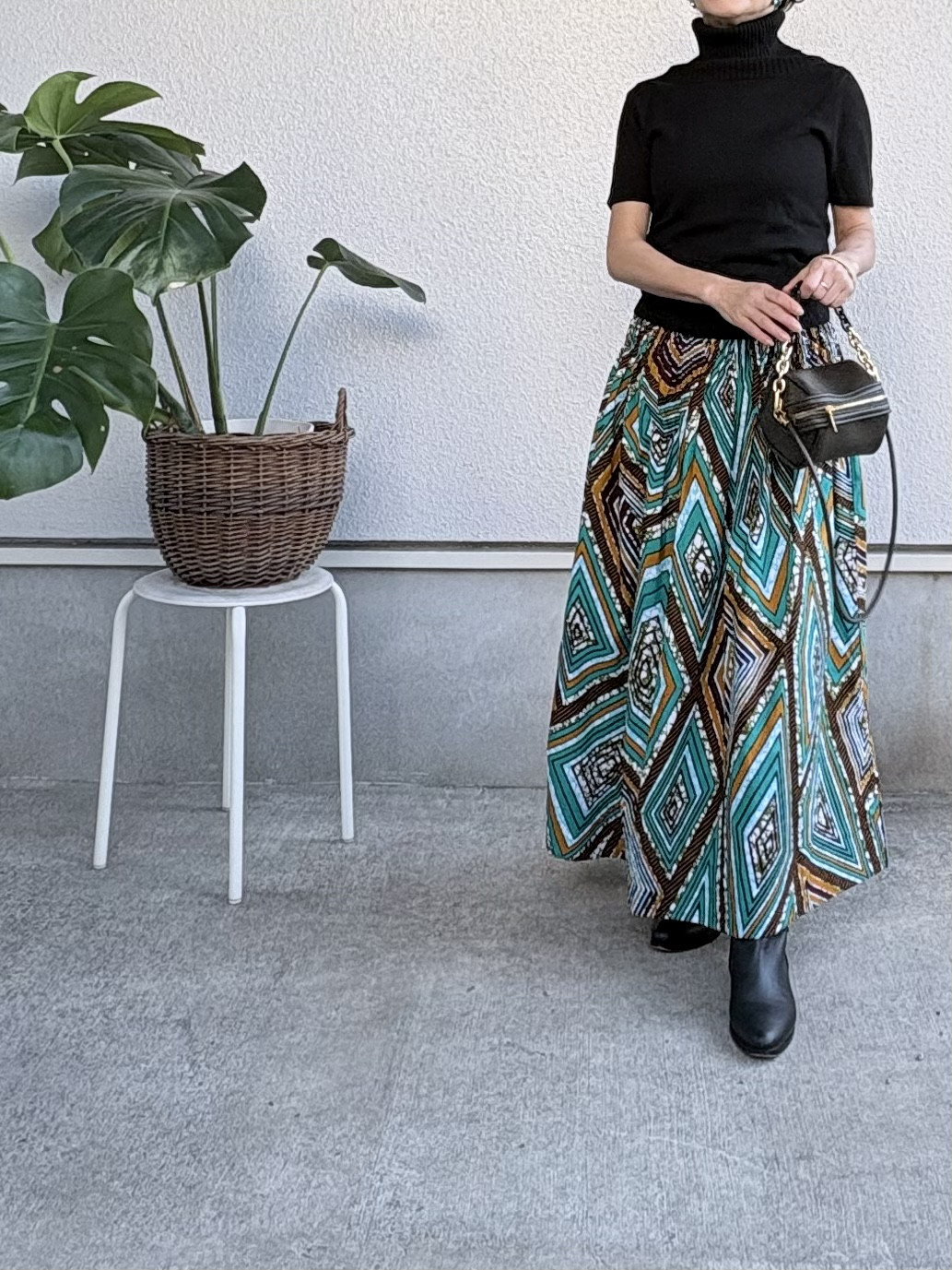 アフリカン綿プリント　腰シャリング　ロング　スカート