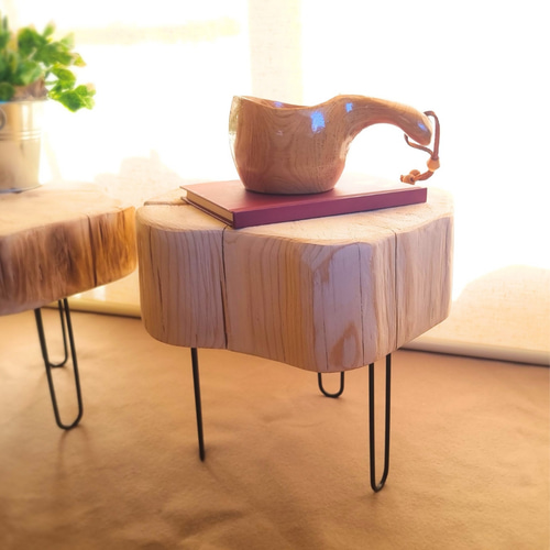 天然アロマ ひのきのアイアンレッグテーブル 無垢無塗装 オーガニック