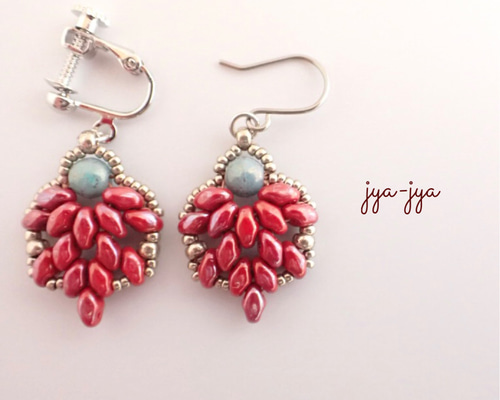 beads earrings ＊dark red turquoise ピアス（フック・チェーン） jya