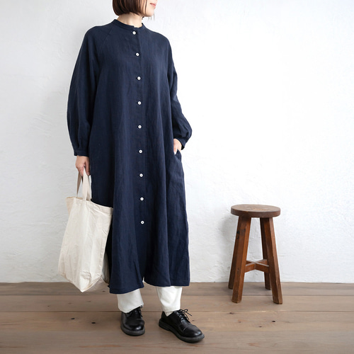 MHL NATURAL COTTON OXFORD シャツワンピース 紺 Ⅱ プレミアムオックスフォードシャツワンピース/ネイビー | Factelier