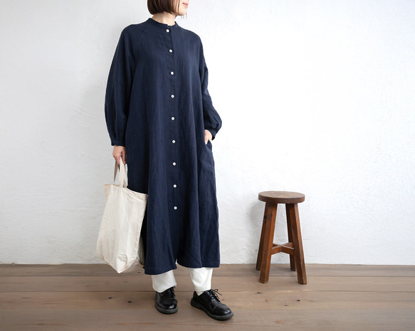 一年中活躍する羽織✦ 桐七炊きリネン 2wayシャツワンピース（ネイビー