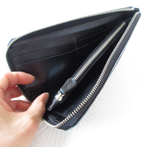 手縫い♪通帳もスリムに入る《牛革》Ｌ字ファスナーロングウォレット・スレ加工シュリンク・023・復刻