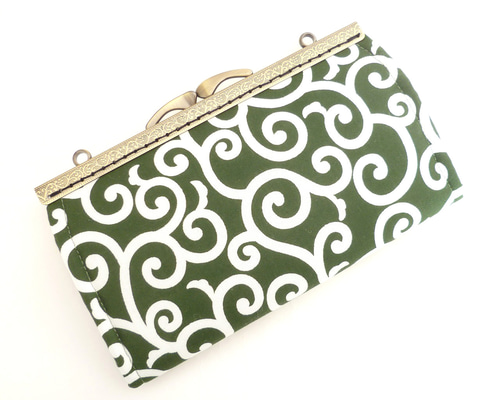 がま口長財布 唐草模様 和柄 緑・グリーン がま口 chocho 通販