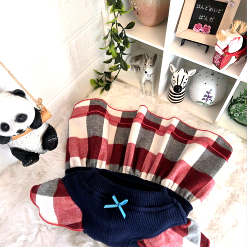 ハンドメイド犬服【 ネイビー チェック柄 ワンピース】ペット服 ペット