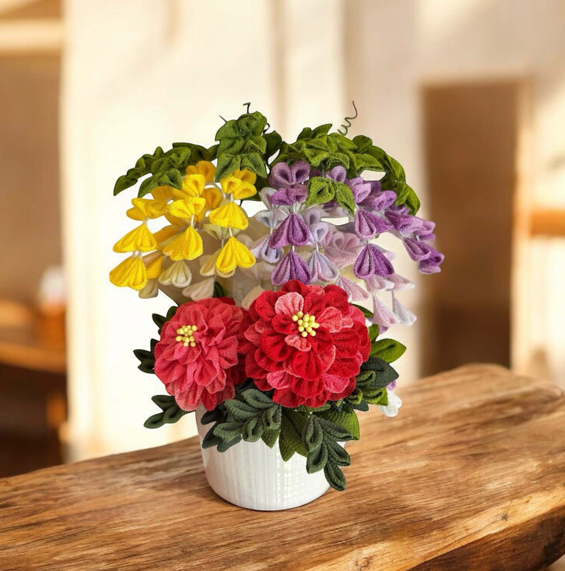 【つまみ細工 手のひら】藤と牡丹 長寿祝 返礼品 誕生 ご縁 卒業式 感謝