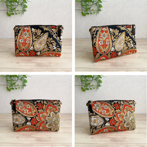 絹の帯からサコッシュ／ポーチ 更紗花文柄 帯リメイク427 サコッシュ