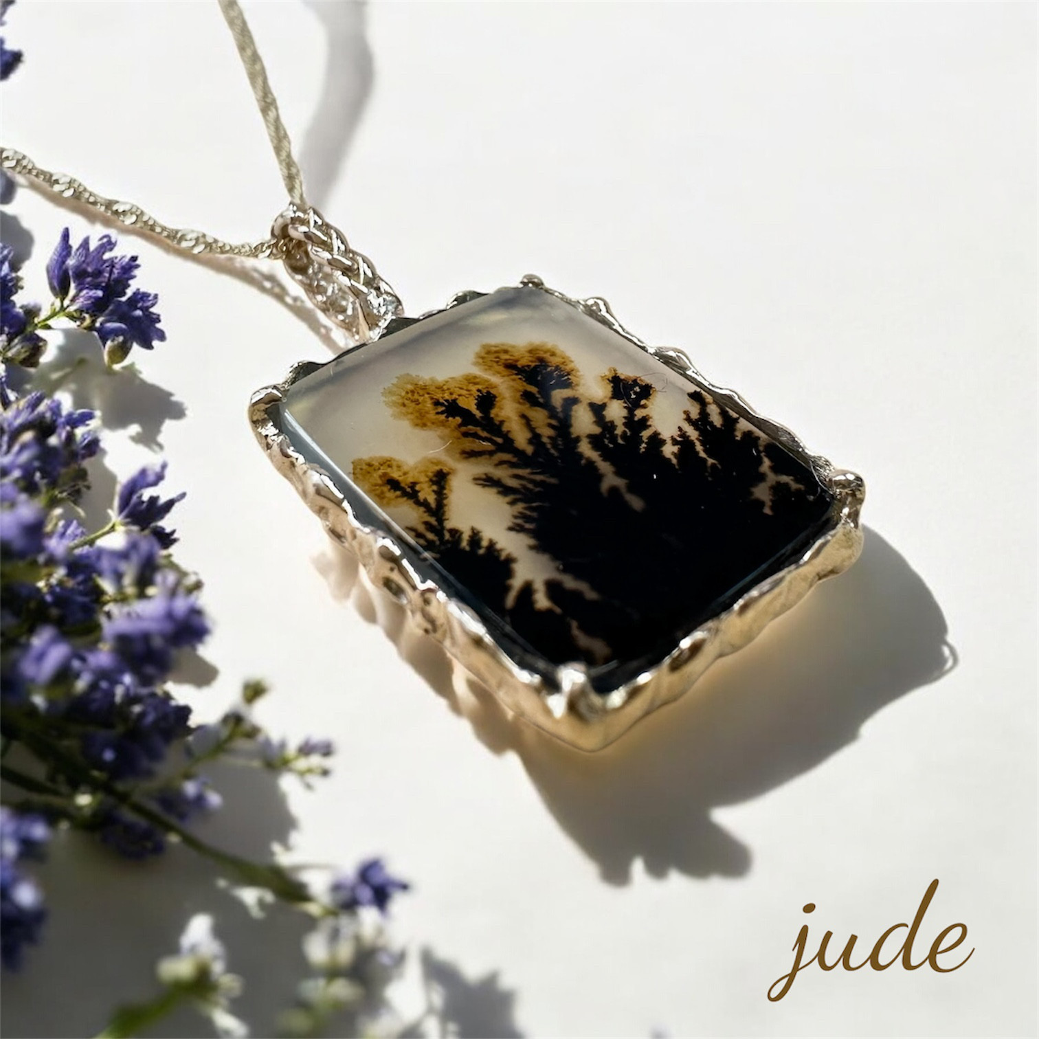 K10 デンドリティックアゲート　スクエアネックレス　デンドリックアゲート