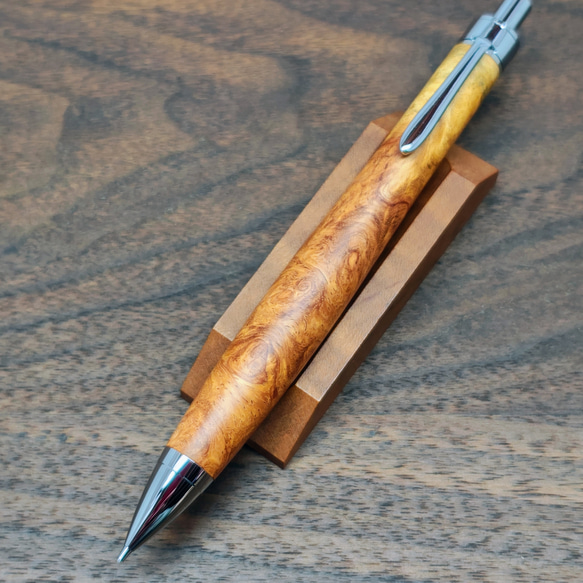 PG5木軸カスタム0202 高村杢工房 製図用シャープペンシル 花梨瘤紅白