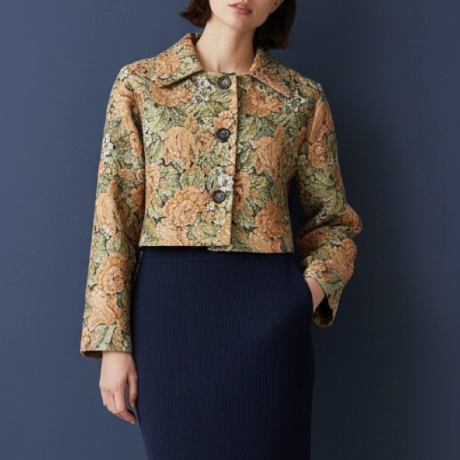 クラシック　ジャケット【送料込み】古布リメイク　1枚仕立て　オレンジ