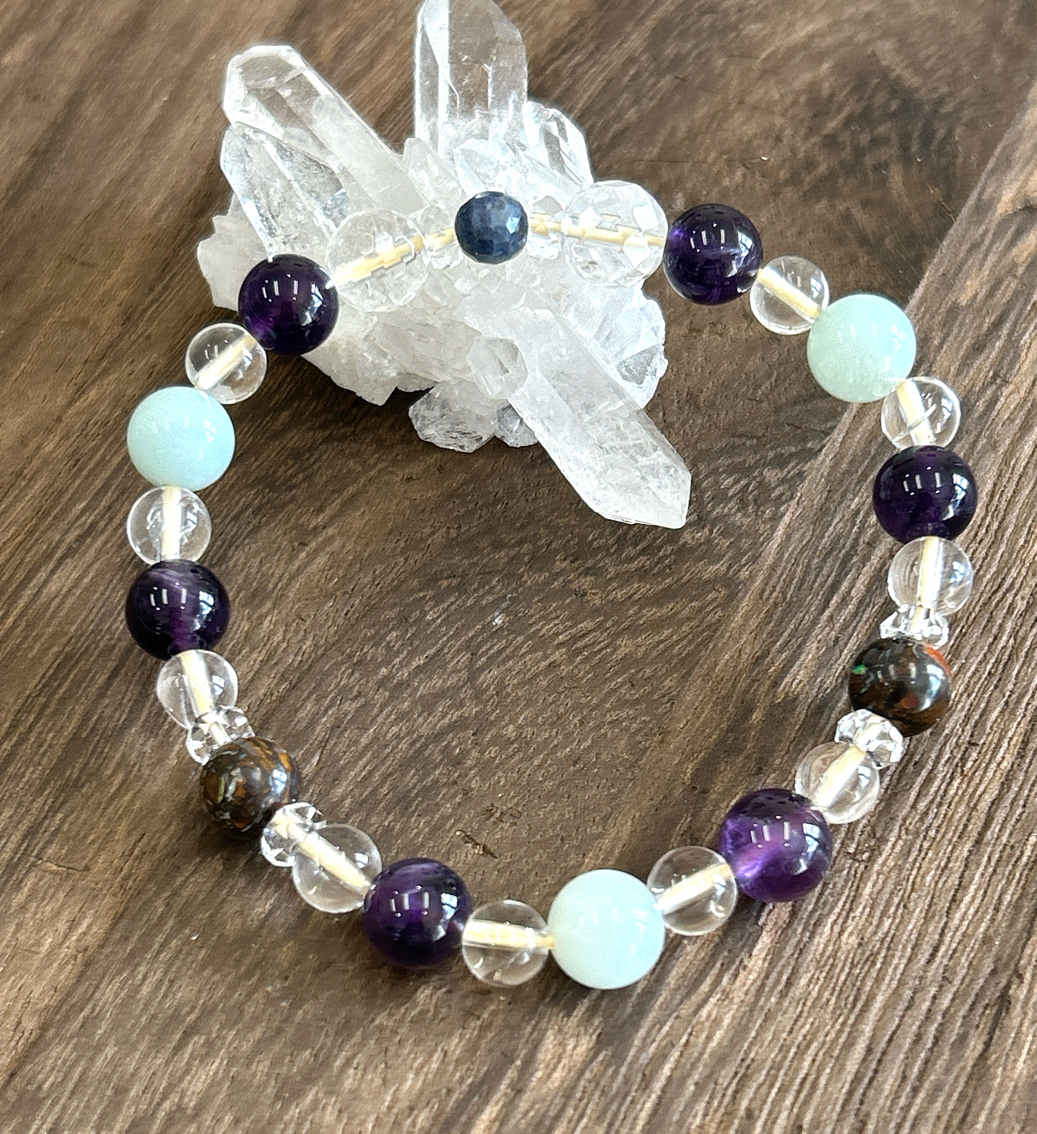 【乙女座♪アマゾナイト&ボルダーオパール】星座石お守りブレスレット♪六芒星♪天然石ブレスレット♪送料無料♪