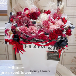 特大✨ 赤＆ピンクバラ＆カーネーションプリザーブ＆アーティシャルフラワーアレンジ 送料無料、ラッピング込み】特大✨ 赤＆ピンクバラ＆カーネーション