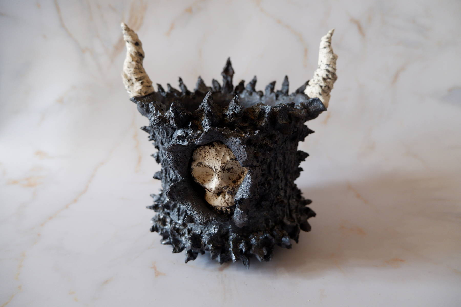 4.5号窯変黒髑髏魔界鉢380　塊根植物　多肉植物　アガベ　盆栽　植木鉢　作家鉢　鉢台　沖縄