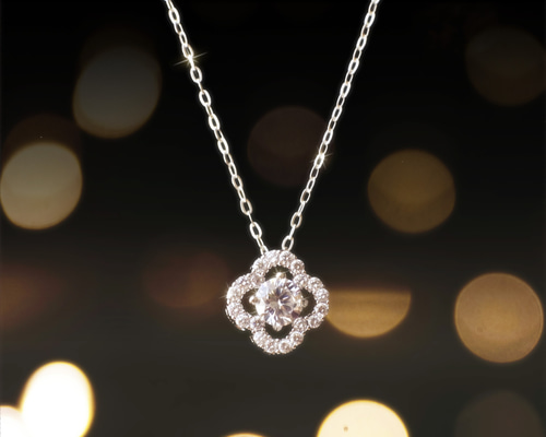 フラワーフェミニンジルコニアネックレス、シルバー925、純銀製、お花