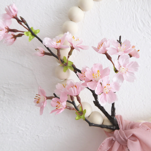 桜とウッドビーズのシンプルリース｜ひな祭り・卒業入学祝い・春