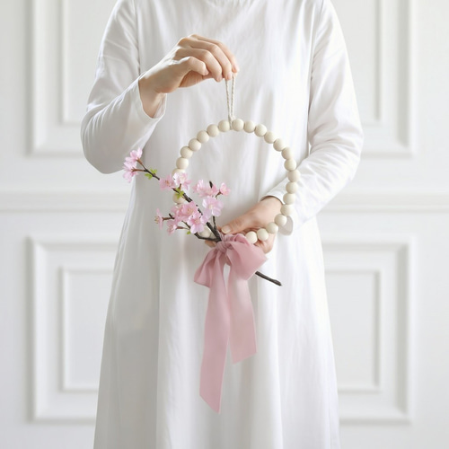 桜とウッドビーズのシンプルリース｜ひな祭り・卒業入学祝い・春