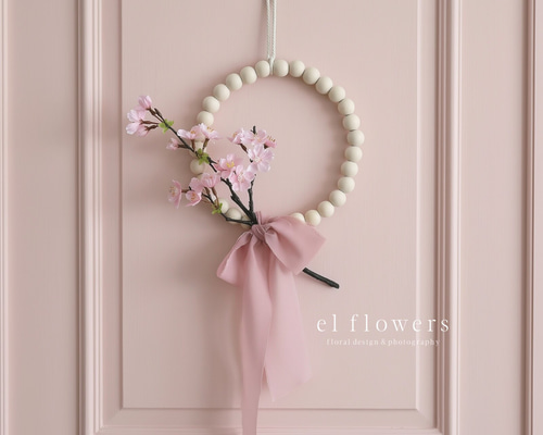桜とウッドビーズのシンプルリース｜ひな祭り・卒業入学祝い・春