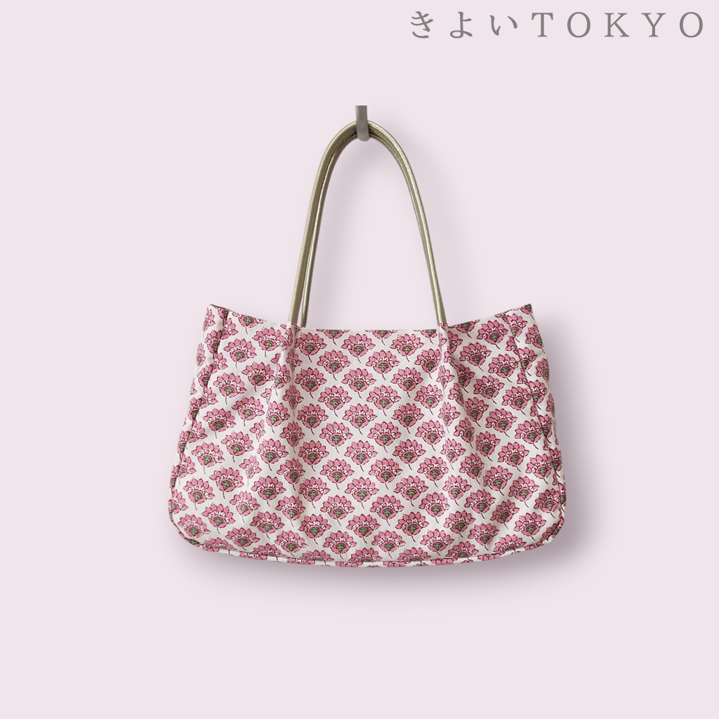 【A5が入る】ブロックプリントピンクのバッグ【送料無料】