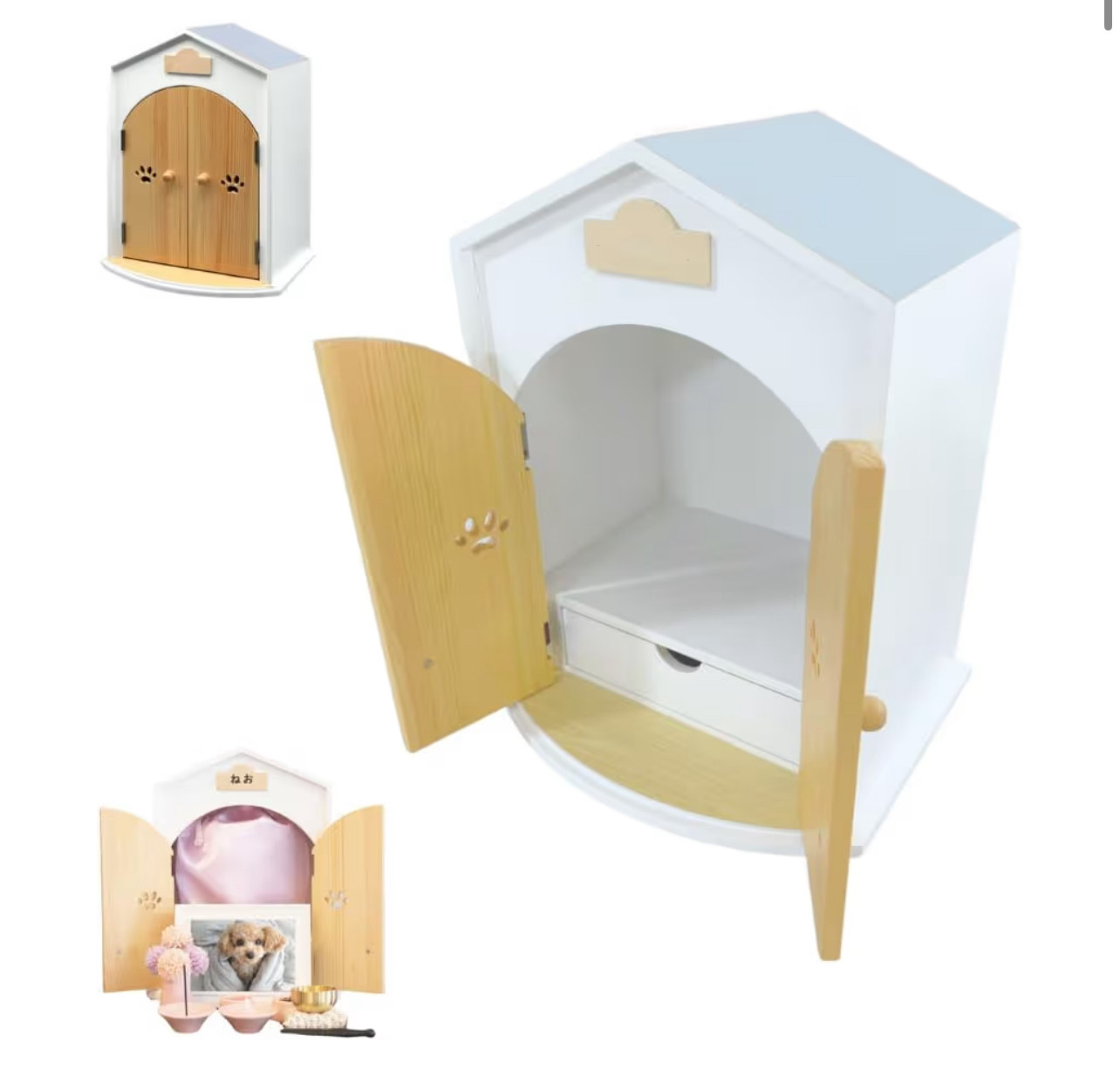 ペット仏壇　全18色　おうち型　ペット用仏壇　小型　骨壷収納　 2寸3寸4寸対応　メモリアルハウス（ベビーブルー）