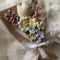 枯れない花】パステルカラー あみぐるみ 枯れない花束 編み物 毛糸花束