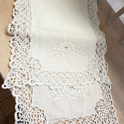 リネン 刺繍レースクッションカバー 鳥と花モチーフ 白糸刺繍 カット