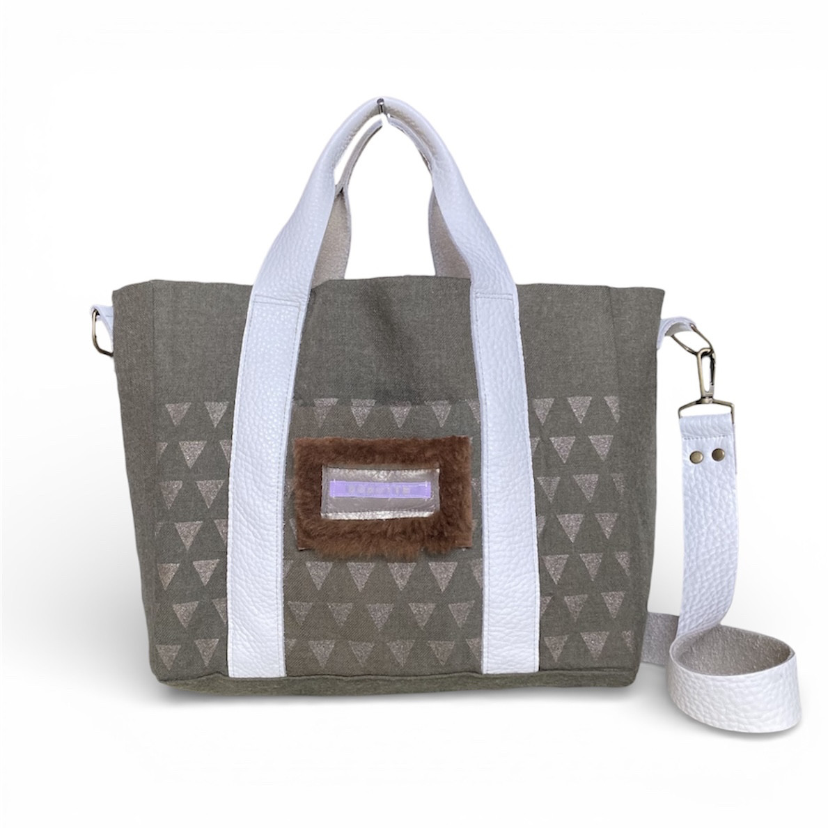 草木染め大人の2wayバッグ｜金銀三角柄【リメイク1点物】