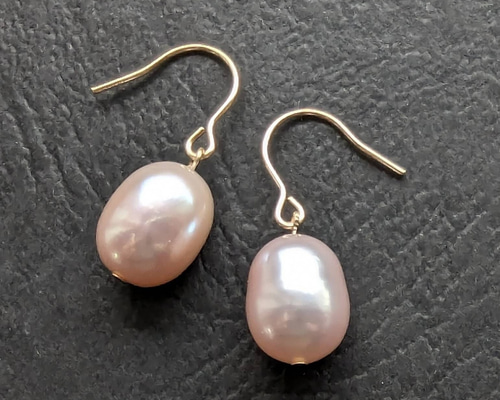 淡水パール ピンク 大きめ14kgfフックピアス 淡水パール ピアス