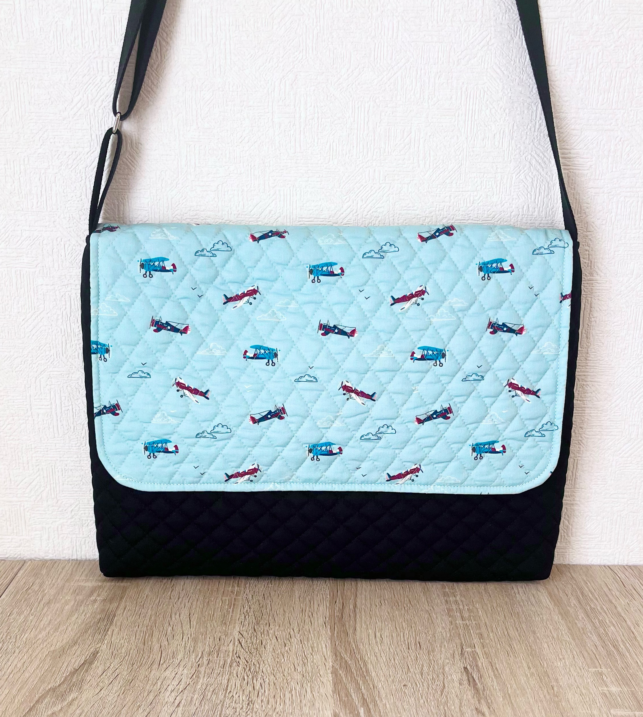 図書袋　ドリーミーフライトキルティング×ブラックキルティング