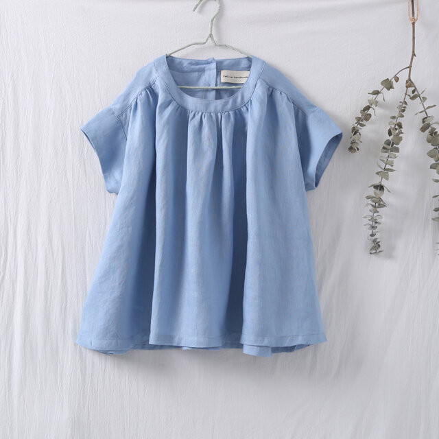 ★サンプルセール　1点のみ★何気ないけれど可愛いデザインが、人気の秘訣　フレンチリネンブラウス　半袖210704-2 4,897円