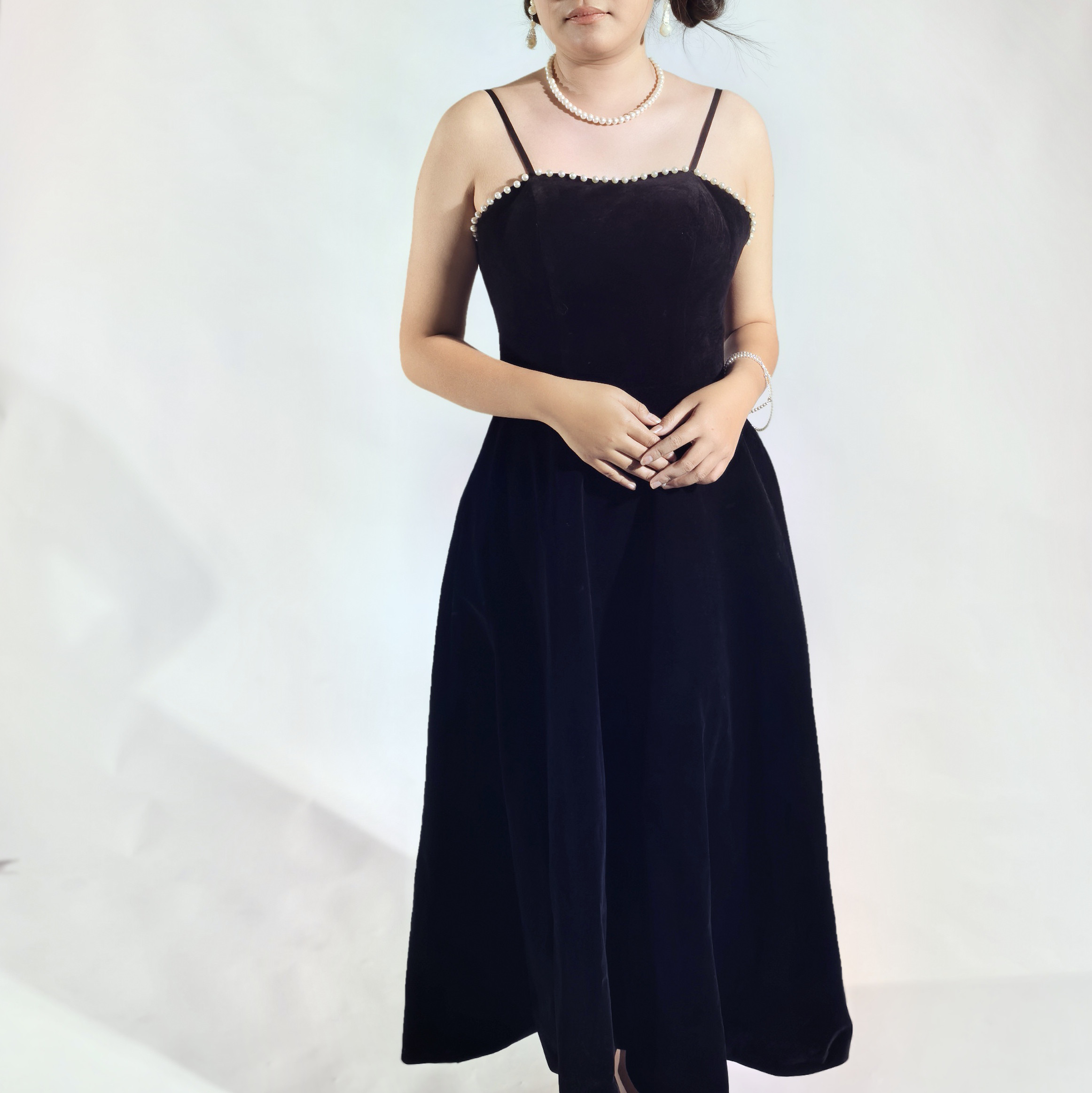 セクシー 黒 キャミソール ビロード カラードレス ロングワンピース パーティー 前撮り